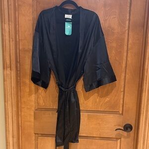 Black Satin Kimono Robe